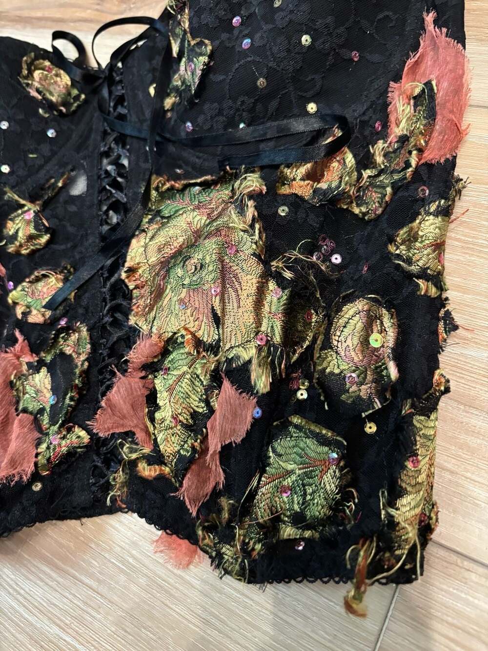 Vintage Alberto Makali Floral Lace and Embroidery Corset Bustier Top Silk Blend - Picture 5 of 10